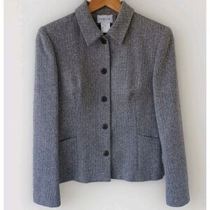 CAROLL PARIS Wool Silk Blend Herringbone Blazer Jacket Made in France Size 38